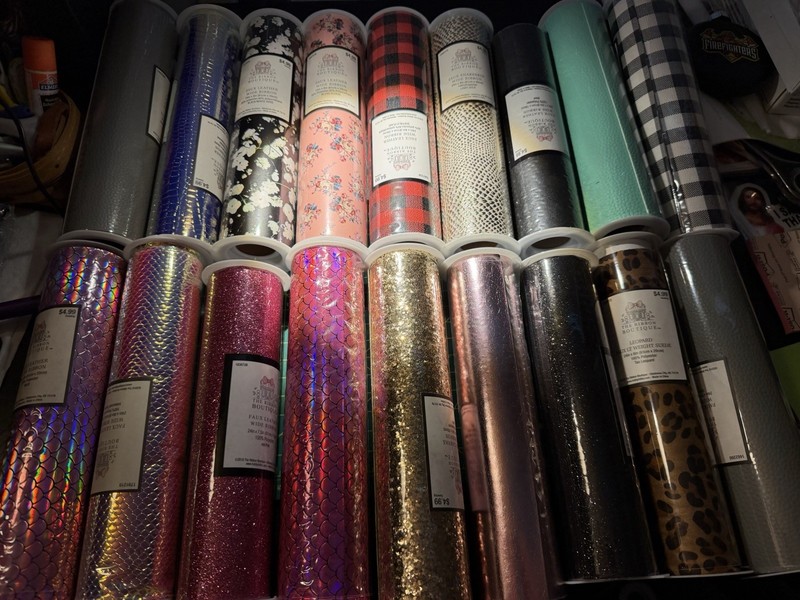 Huge Lot Faux Leather 33 Rolls Glitter Floral Pattern