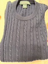 Vintage Brooks Brothers Mens Sweater Sz L Navy Blue Cotton Cable Knit USA Made