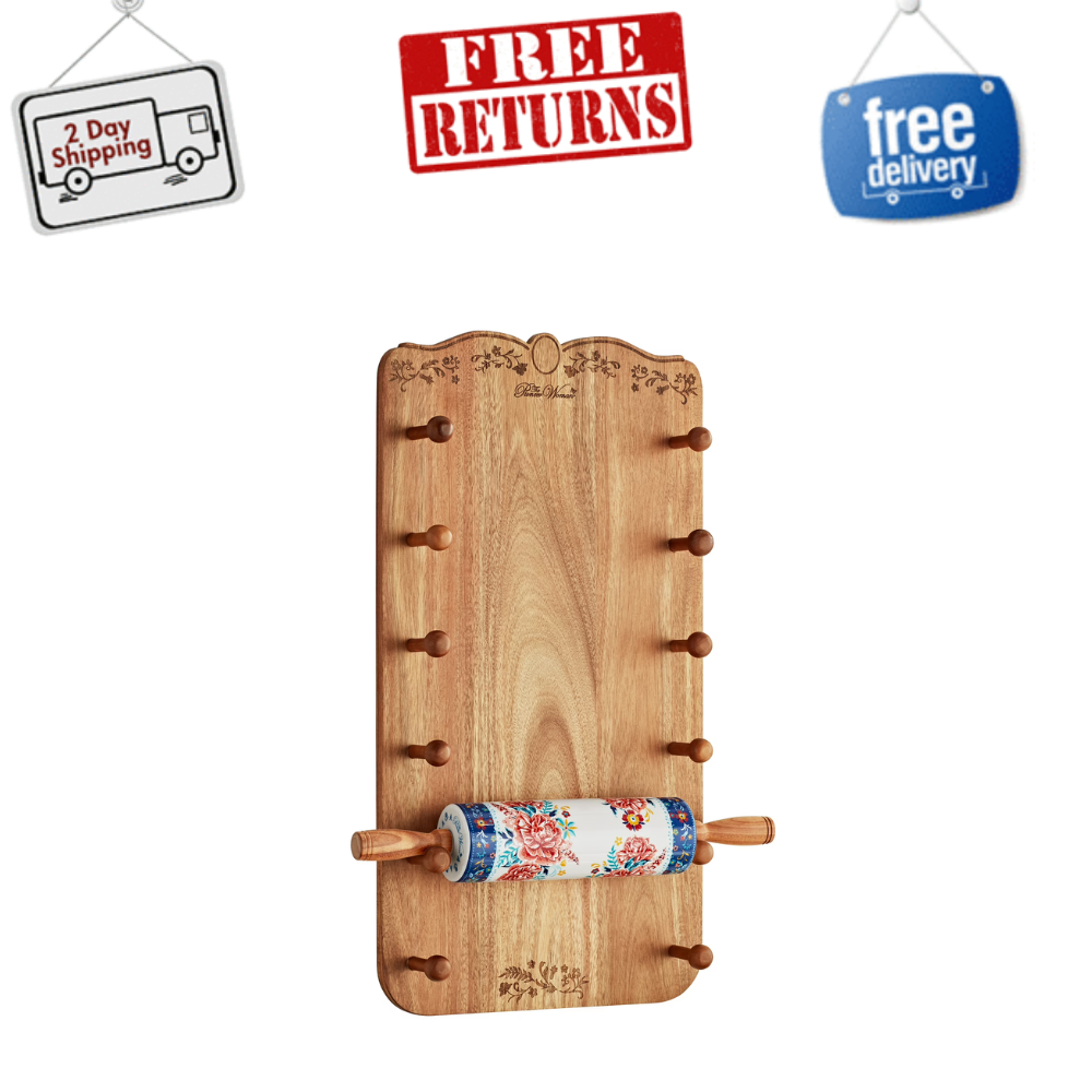 The Pioneer Woman 26-Inch Ceramic French Rolling Pin Dough Roller with Holder