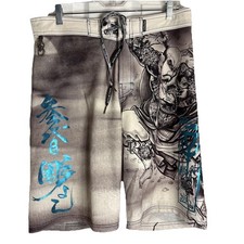 Affliction Swim Trunks Mens 32 Board Shorts Japanese Samaritan Graphic