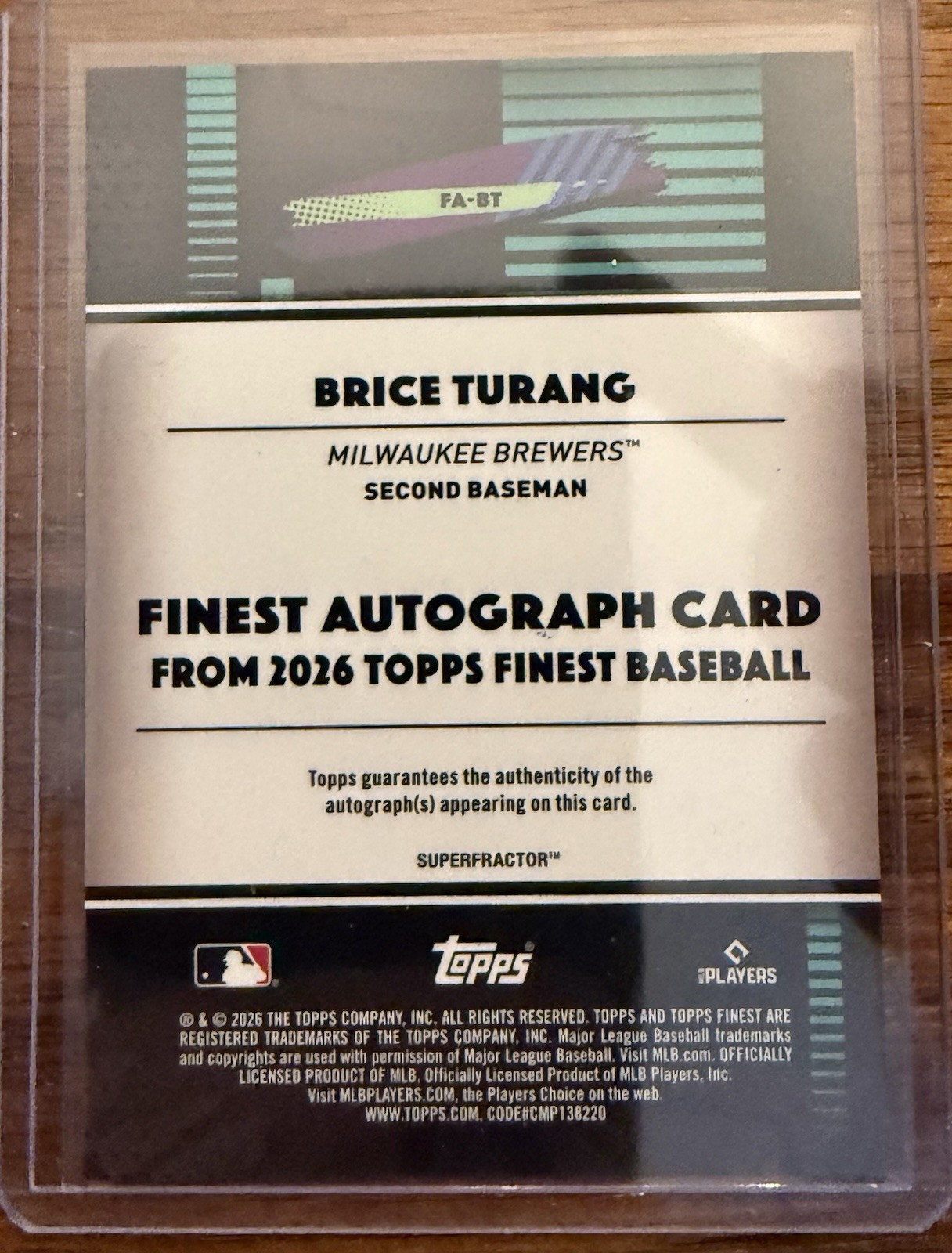 1/1 SUPERFRACTOR BRICE TURANG 2026 TOPPS FINEST AUTOGRAPH AUTO #FA-BT BREWERS view 2