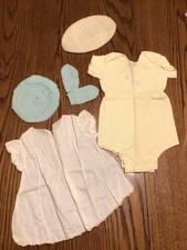 Vintage Baby Clothes Lot Hats Mittens Romper Dress Robe W Slippers
