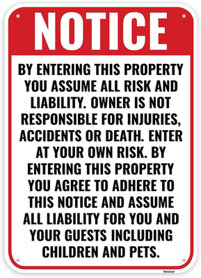 #ad 1PC Enter at Own Risk Sign 14 X 10 Inches Aluminum Not Responsible for Acci $18.49