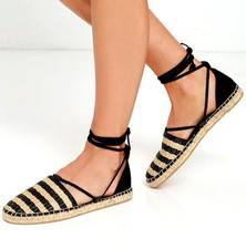 New Circus by Sam Edelman Lilly Black Lace-Up Espadrilles Flats Shoes Size 8.5