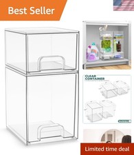 Clear Stackable Storage Drawers 2 Pack, 7.6'' and 4.4'' Tall