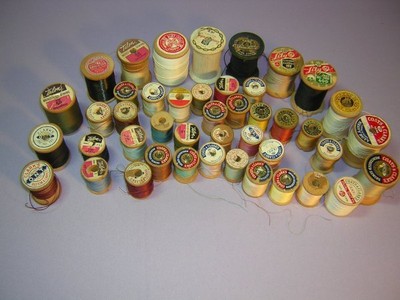 Lot of 44 Vintage Wooden Thread Spools Large & Small Coats Clark's Lily