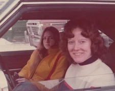 1970s Pretty Women Friends Sitting Car Winter Jackets Smiling Portrait