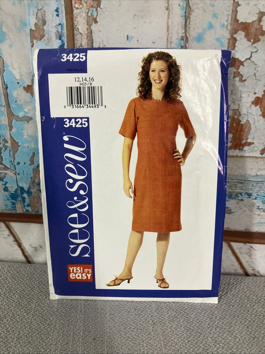 fitting dress designs Butterick 3425 See & Sew Pattern Fitting Straight Dress Womens Size 12-16  Uncut