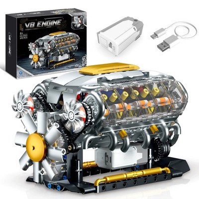 692PCS Classic V8 Electrically Driven Engine Model Plastic Building Block Set