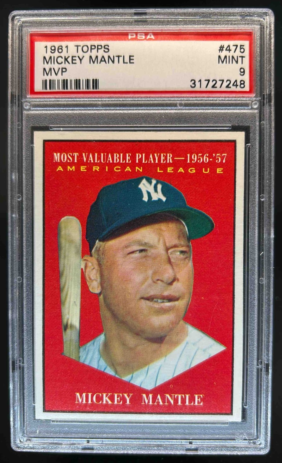 1961 Topps Mickey Mantle AL MVP #475 Yankees PSA 9