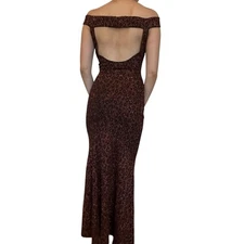 Vintage Jessica McClintock Formal Dress Fitted Open Back Animal Print Size XS