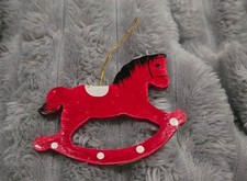 VINTAGE Wooden Red Rocking Horse Christmas Ornament NOSTALGIC