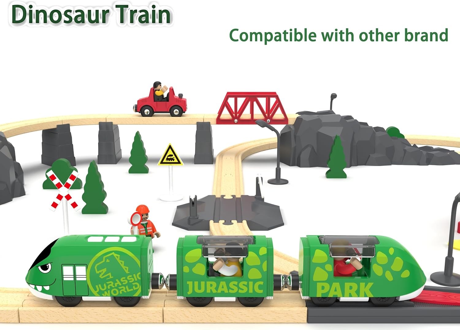 Toy Train Set for Wooden Tracks, Battery Operated Train for Toddlers, Motorized 