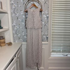 London Times Womens Floral Lace Blouson Maxi Dress Taupe Beige Size 8 Sleeveless