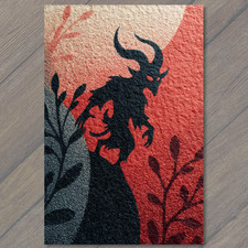 POSTCARD Shadow Horned Creature Red Moon Forest Silhouette Folklore Horror