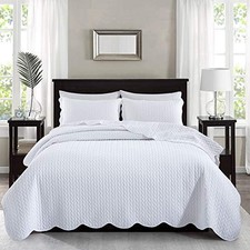 MOONLIGHT20015 White Quilt Set Queen Size 90" x 96" with 2 Pillow Shams 20" -