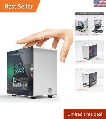 Stylish Aluminum Mini Tower Case for Raspberry Pi 5 with Cooling Fan & RGB Light