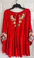 Free People Dress Embroidered Boho Peasant Tunic Floral Detailing Women’s S