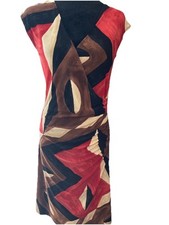 Ralph Lauren Dress Black Brown Tan Red Geometric Art Print Dress Womens Size Med