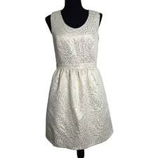 Charming Charlie Cream Metallic Gold Short Dress Sleeveless Scoop Neck Cotton