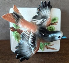 ESD Japan Hand Painted 3D Bird Plaque, 5" x 4", Glossy, Blue Bird, Finch