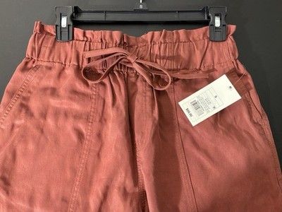 A New Day Rust Lyocell Ankle Pants Drawstring Elastic Waist Straight Leg Pockets