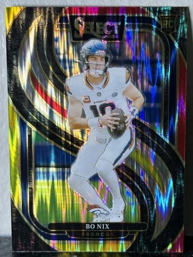 2024 Panini Select - Premier Level Bo Nix #117 Red & Yellow Shock Prizm (RC)