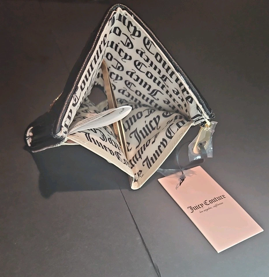 NUEVO CON ETIQUETAS Cartera Juicy Couture Impecable Doble Plegable con Extraíble Negro Liqourice Oro Corazón Foto 2 de 4