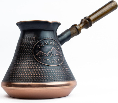 Handmade Copper Armenian Coffee Pot - 15 Fl Oz Cezve with Wooden Handle