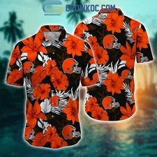 Cleveland Football Team Brownss Hawaiian Button Down Shirt Unisex Adults S-5XL