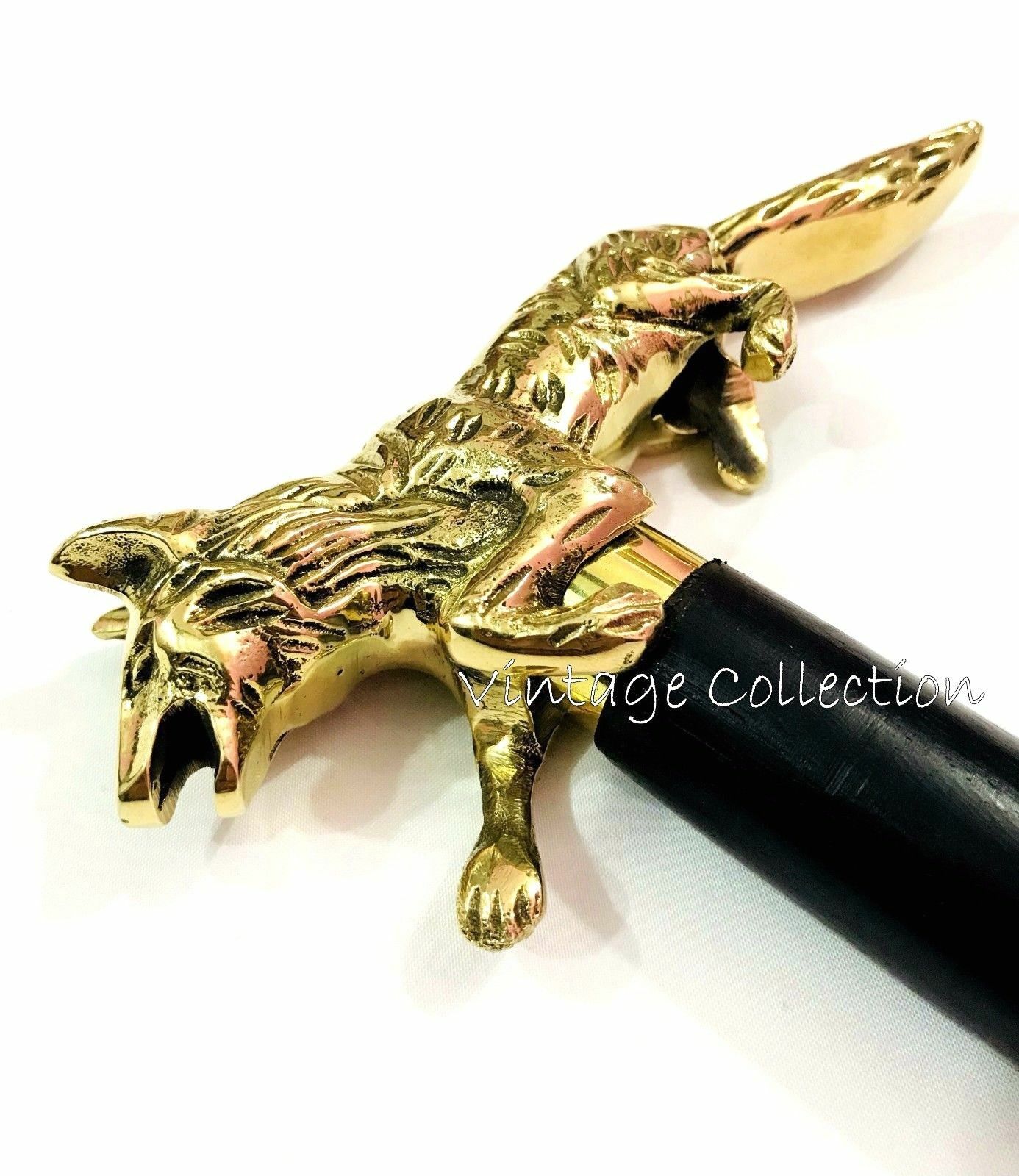 Solid Brass Designer Fox Head Handle Walking Stic… - image 2