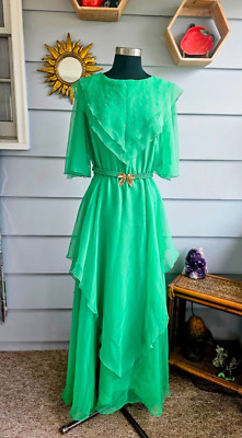 Emerald Glinda- Inspired Vintage 70's Gown - Wizard of Oz Cosplay Dress - M