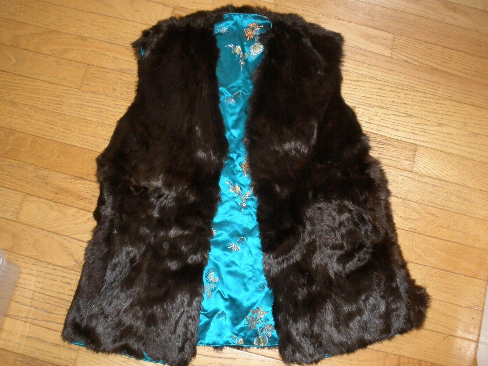 Vintage Reversible Pure Silk & Fur Vest Asian Med… - image 1