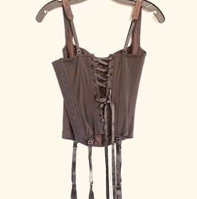 Fredericks Of Hollywood Espresso Chocolate Brown Embellish Lace Corset, 32 **NWT