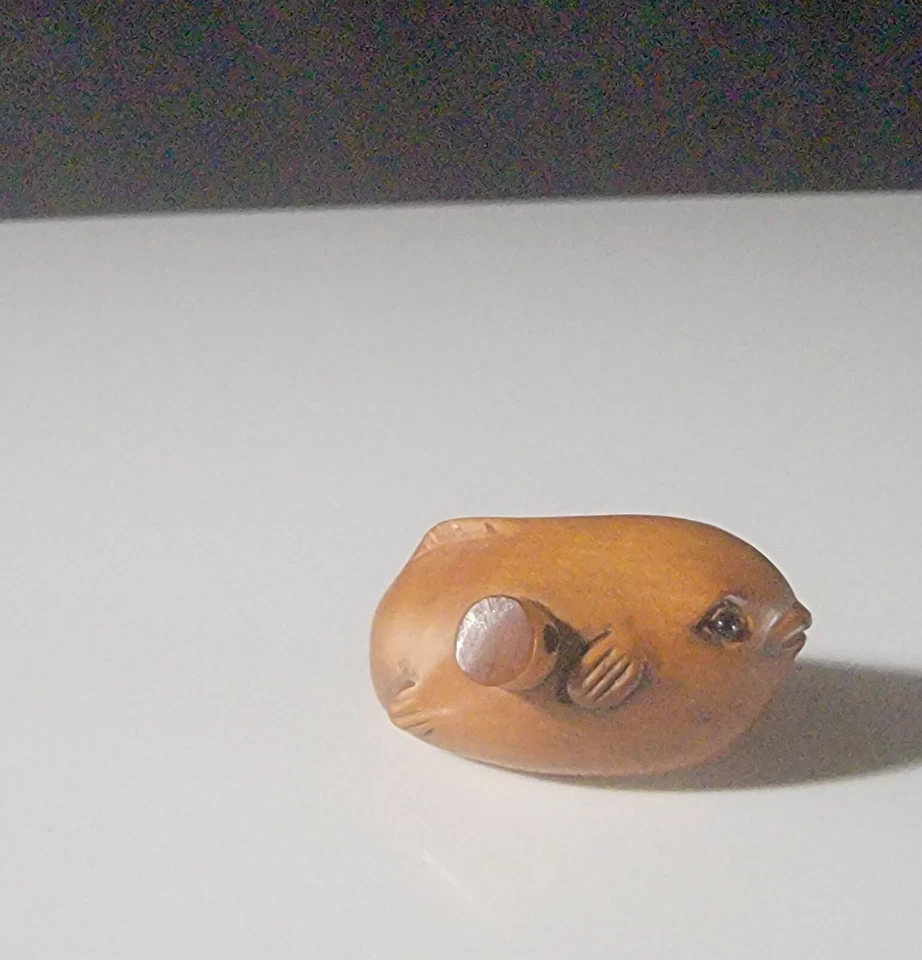 Kanji japonés vintage Netsuke Fugu pez globo firmado similar a la marca Gessho 10 Foto 4 de 4