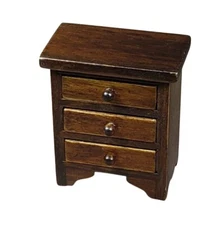  Miniature Dollhouse Walnut Nightstand Night Stand 3 Drawer 1:12 Scale New