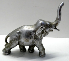 OLD HEAVY CAST METAL NICKEL SILVER PLATED ELEPHANT STATUE FIGURINE RAISED TRUNK