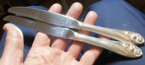 2 GORHAM "LILY OF THE VALLEY" STERLING SILVER DINNER KNIVES - NO RESERVE!