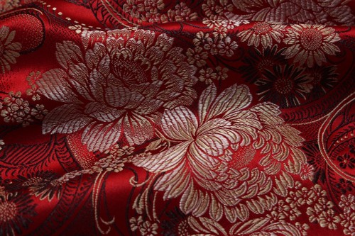 1960s/3.7 yard/Luxury vintage silk jacquard fabric/Red brocade,floral cloth - Picture 6 of 9