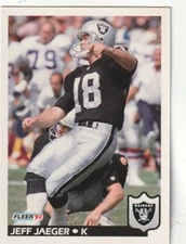 FREE SHIPPING-MINT-1992 Fleer Jeff Jaeger #198 PLUS RAIDERS BONUS CARDS