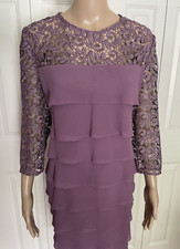 Alex Evenings 16P Purple Chiffon Metallic Silver Lace Tiered Layered Dress