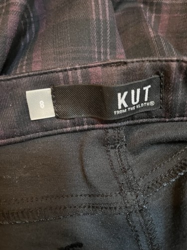 KUT From The Kloth Mia Skinny Ankle Plaid Ponte Pants Blackberry Sz 8 - Picture 6 of 7