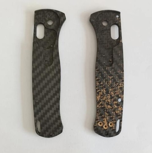 Básculas de mango de cuchillo de fibra de carbono con patrón de hilo dorado para Bugout 535 hecho en banco - Imagen 2 de 5