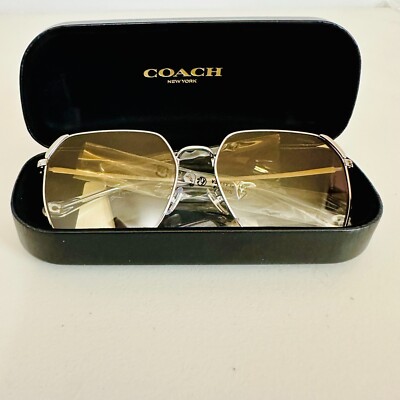 NEW COACH SHINY SILVER YELLOW CLEA GRADIENT LENS SUNGLASSES  display picture 2