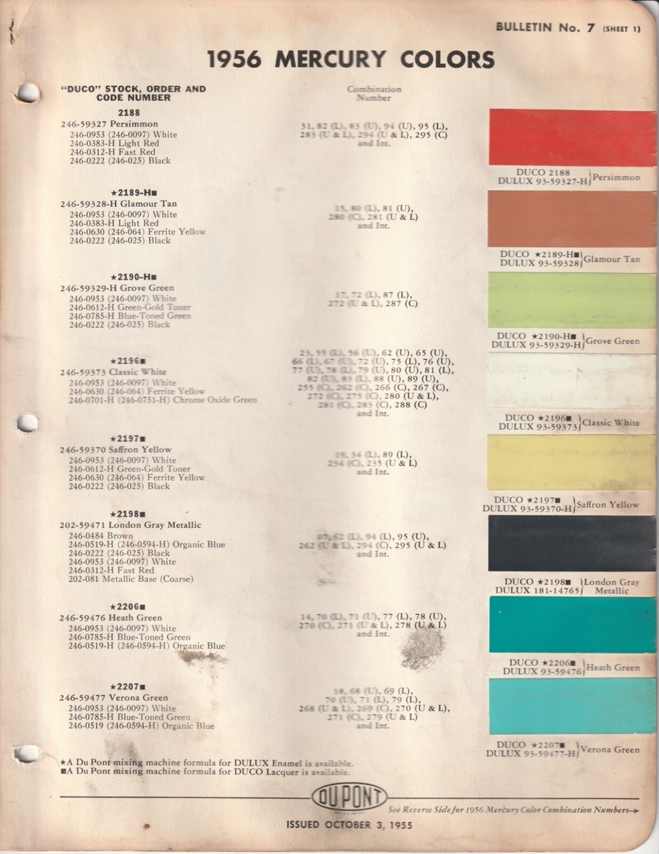 1956 1957 1958 1959 1960 MERCURY COMET MONTEREY COUGAR PAINT CHIPS