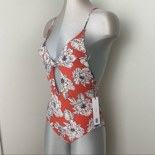 NEW Kikirio MELO KNOTTED floral ONE PIECE Swimsuit Size Small Orange & White - Picture 5 of 10