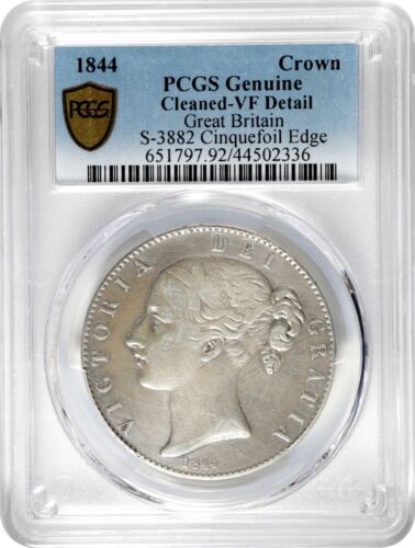 ENGLAND/GREAT BRITAIN VICTORIA 1844 1 CROWN SILVER COIN, PCGS CERT. VF DETAILS