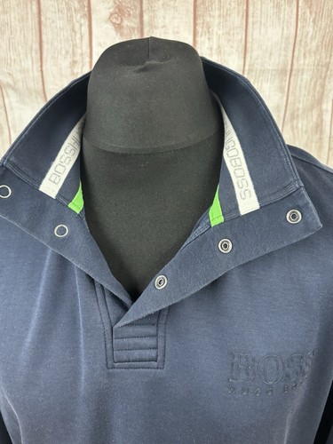 Hugo Boss Sweat Mens XL 1/4 Button Snap Jumper Sweater Navy Blue - Picture 17 of 24