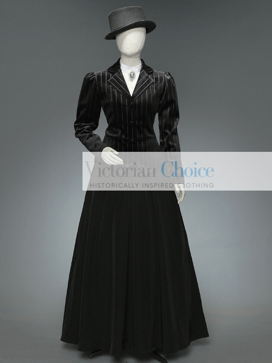 Women Black Victorian Edwardian 3PC Velvet Day Dress Suit Women Black Victorian Edwardian 3PC Velvet Day Dress Suit