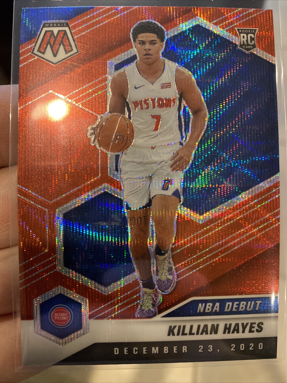 2020-21 Mosaic Tmall Killian Hayes #270 NBA Debut Red Wave Prizm RC Pistons 🔥🏀